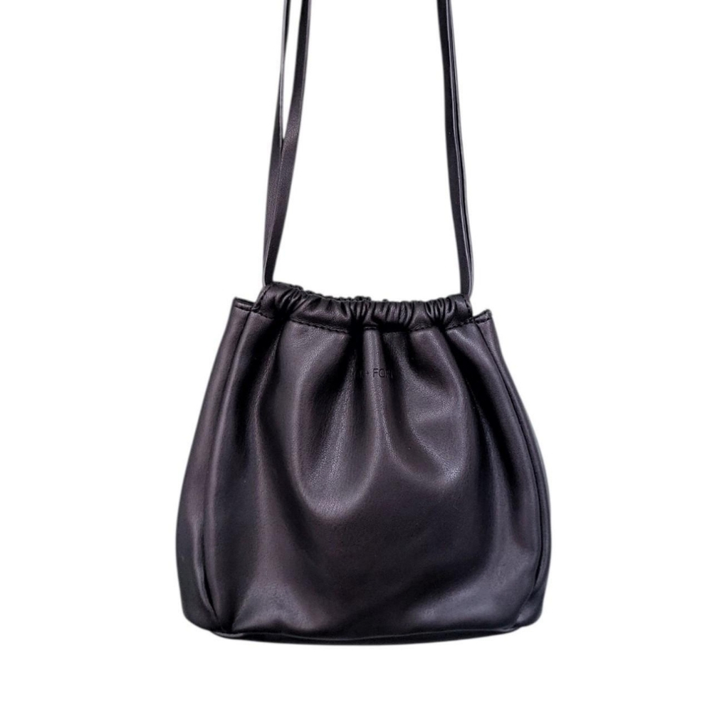 Oak + Fort Black Leather Scrunch Crossbody Bag